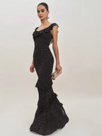 Dress Vintage Round Neck Cap Sleeve Mermaid Prom Dress Maxi Dress Sheath Backless Polka Dots Evening Dress
