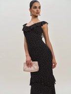 Dress Vintage Round Neck Cap Sleeve Mermaid Prom Dress Maxi Dress Sheath Backless Polka Dots Evening Dress