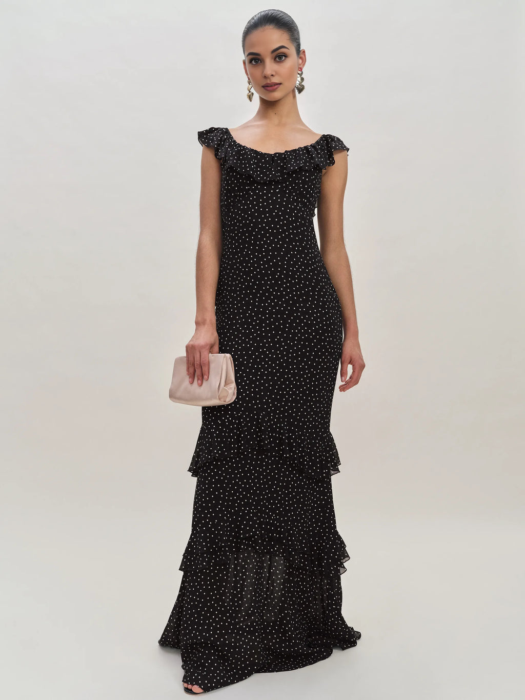 Dress Vintage Round Neck Cap Sleeve Mermaid Prom Dress Maxi Dress Sheath Backless Polka Dots Evening Dress