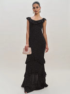 Dress Vintage Round Neck Cap Sleeve Mermaid Prom Dress Maxi Dress Sheath Backless Polka Dots Evening Dress