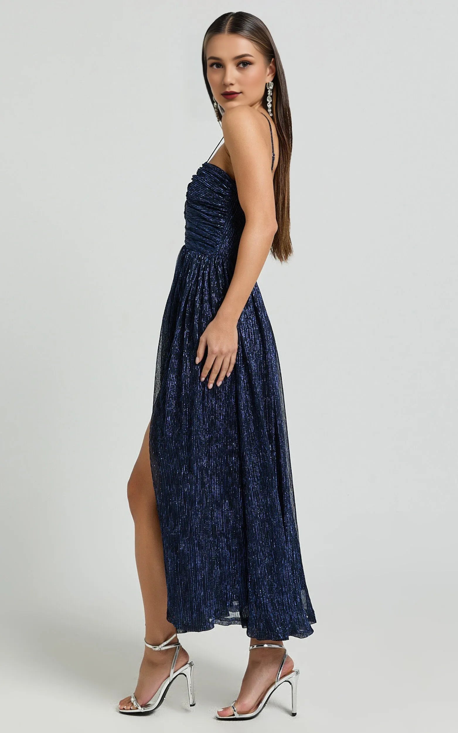 Navy Dress Vintage Ruched Bodice Cocktail Dresses A-line Solid Color Spaghetti Straps Prom Dress