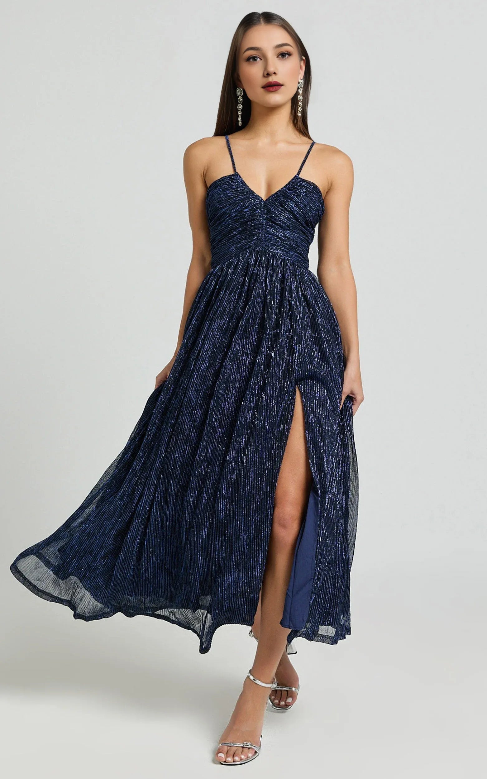 Navy Dress Vintage Ruched Bodice Cocktail Dresses A-line Solid Color Spaghetti Straps Prom Dress