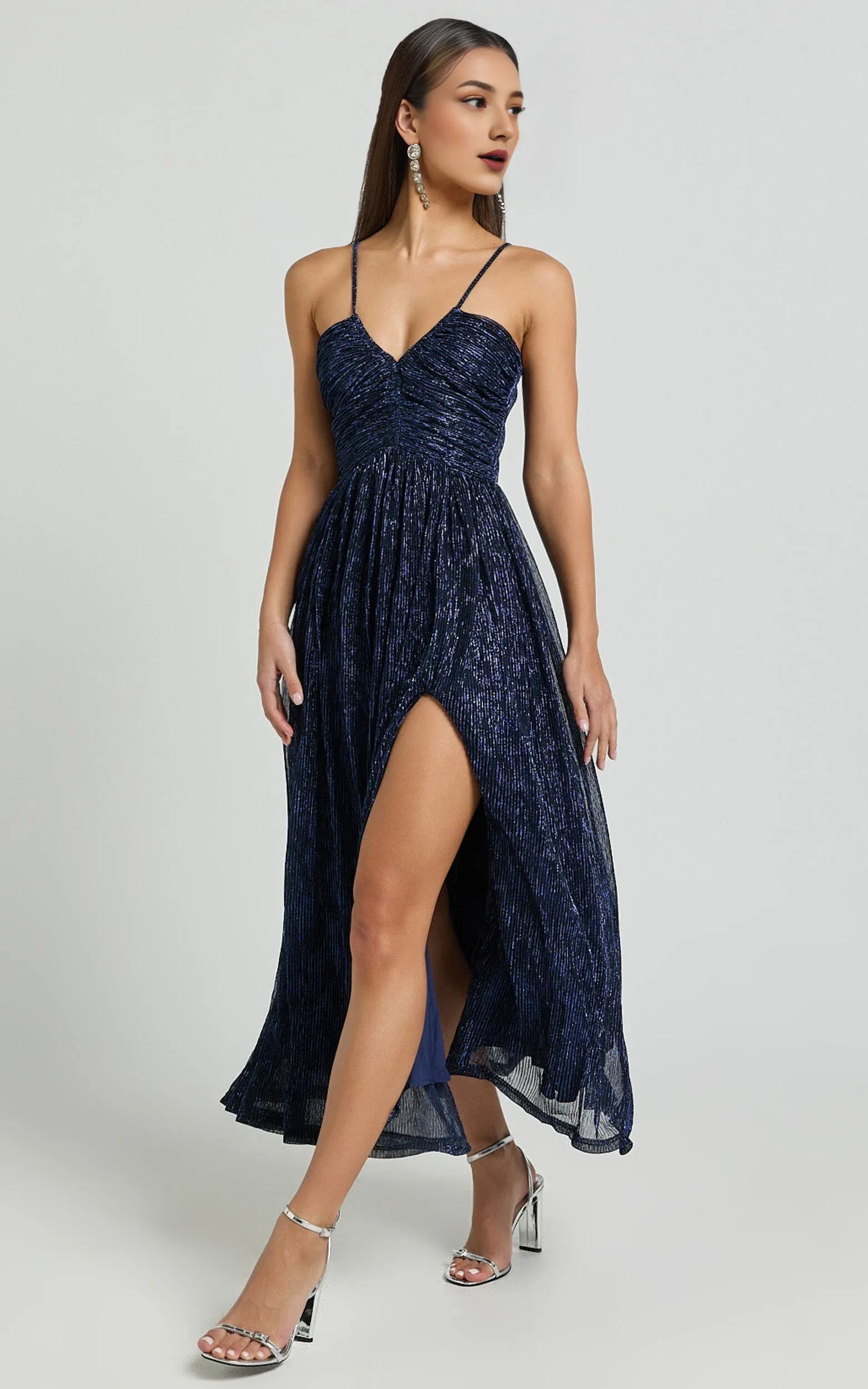 Navy Dress Vintage Ruched Bodice Cocktail Dresses A-line Solid Color Spaghetti Straps Prom Dress