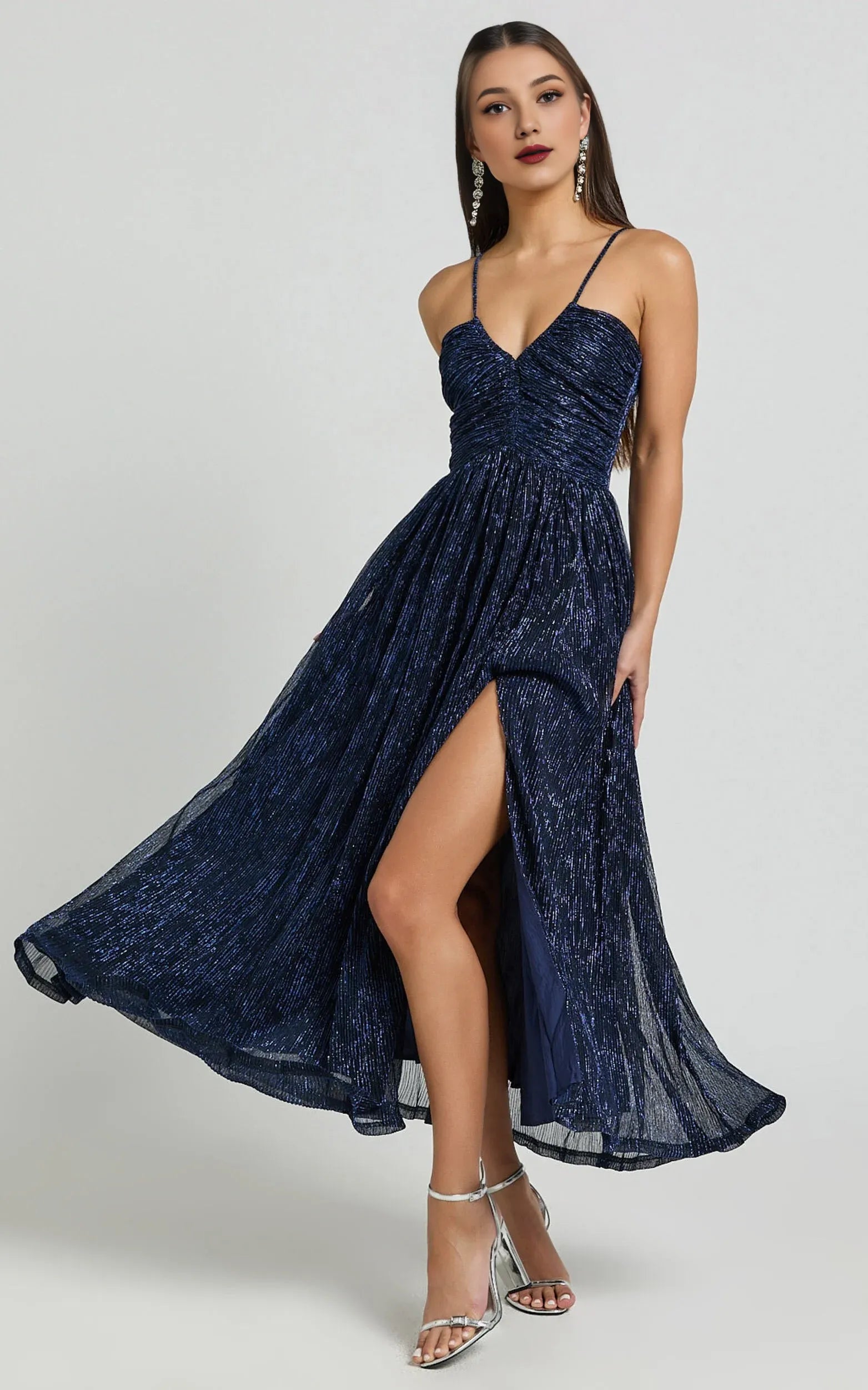 Navy Dress Vintage Ruched Bodice Cocktail Dresses A-line Solid Color Spaghetti Straps Prom Dress