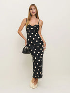 Dress Vintage Spaghetti Straps Sweetheart Sleeveless Mermaid Prom Dress Maxi Dress Backless Asymmetrical Hem Polka Dots Evening Dress