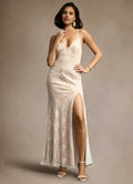 White Dress Romantic Spaghetti Straps Maxi Dress Sleeveless Slit Up Mermaid Backless Prom Dress