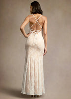 White Dress Romantic Spaghetti Straps Maxi Dress Sleeveless Slit Up Mermaid Backless Prom Dress