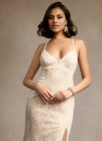 White Dress Romantic Spaghetti Straps Maxi Dress Sleeveless Slit Up Mermaid Backless Prom Dress