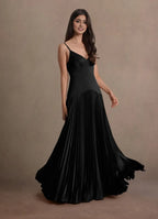 Blue Dress Spaghetti Straps V Neck Elegant Maxi Dress Prom Dress Sleeveless Backless A-Line Evening Dress