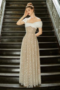 Dress A-line Asymmetric Neck Floor Length Maxi Dress Sleeveless Elegant Sparkle & Shine Backless Prom Dress