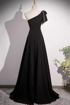 Black Dress A-Line Long Evening Dress Simple One Shoulder Party Dress Floor Length Prom Dress