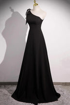 Black Dress A-Line Long Evening Dress Simple One Shoulder Party Dress Floor Length Prom Dress