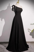 Black Dress A-Line Long Evening Dress Simple One Shoulder Party Dress Floor Length Prom Dress