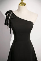 Black Dress A-Line Long Evening Dress Simple One Shoulder Party Dress Floor Length Prom Dress