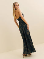 Dress Classic Flower Printed Halter V Neck Sleeveless Straight Tube Prom Dress Maxi Dress Backless Evening Dress