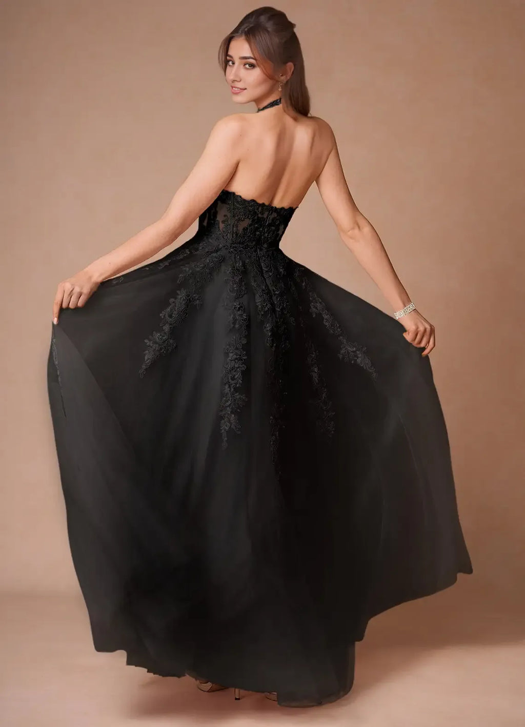 Dress Elegant Halter V Neck Maxi Dress Prom Dress Sleeveless Backless Appliques A-Line Evening Dress