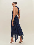 Dress Elegant High Neck Sleeveless Mermaid Prom Dress Maxi Dress Backless Ruffle Evening Dress With Bow