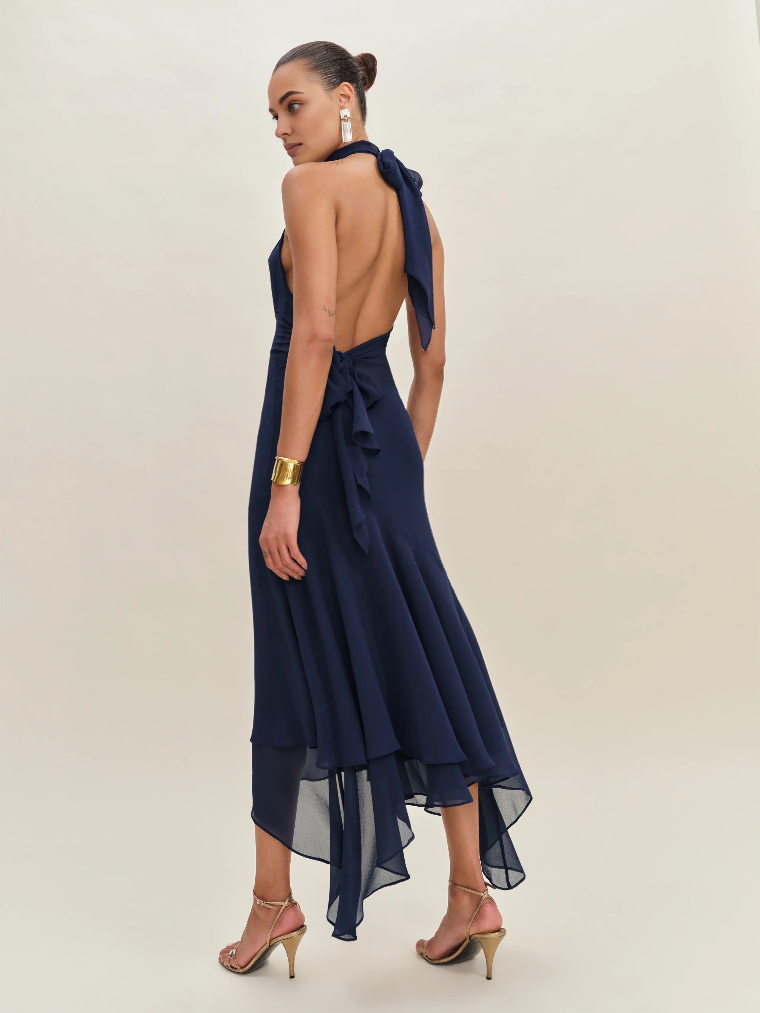 Dress Elegant High Neck Sleeveless Mermaid Prom Dress Maxi Dress Backless Ruffle Evening Dress With Bow
