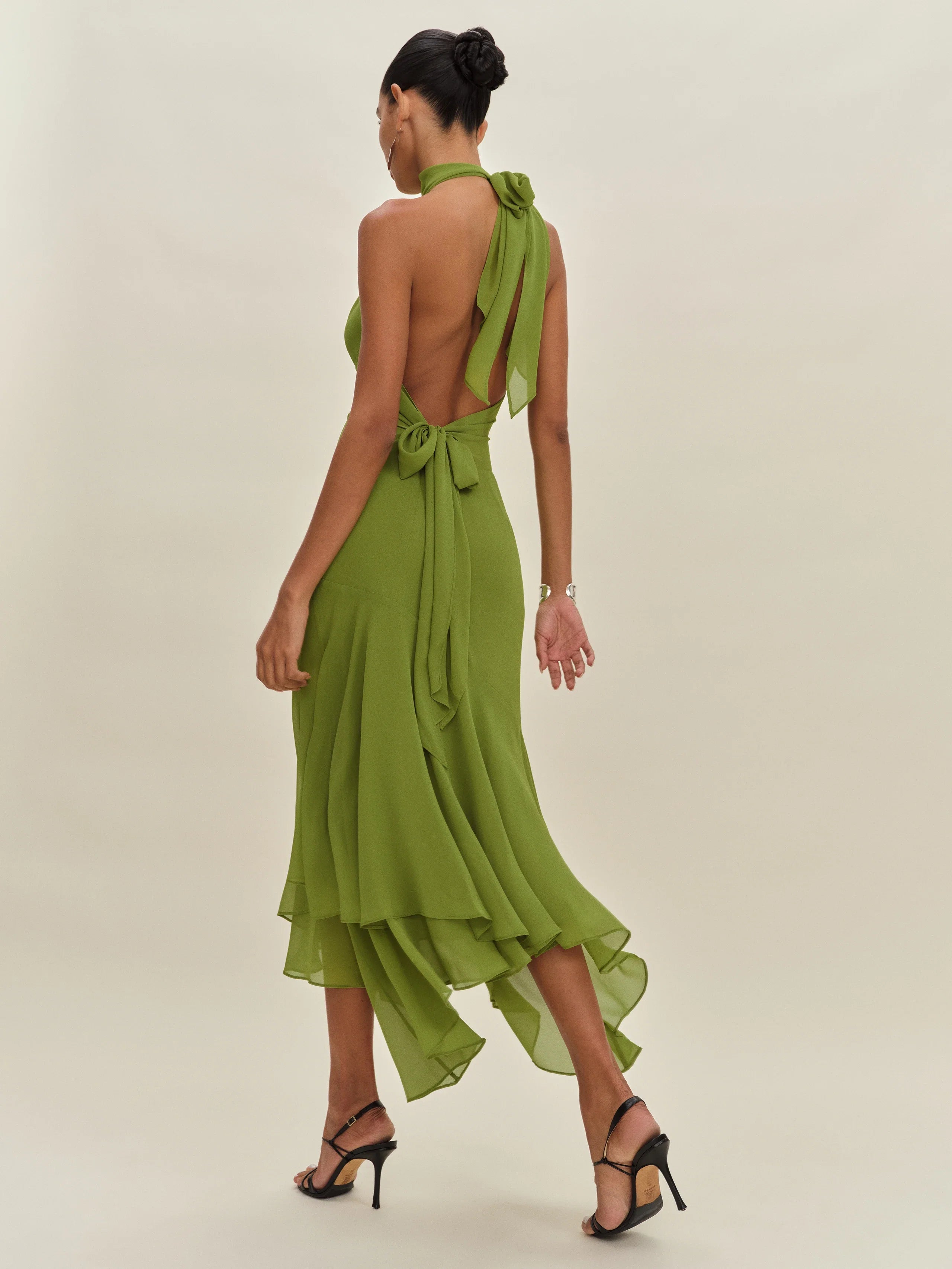 Dress Elegant High Neck Sleeveless Mermaid Prom Dress Maxi Dress Backless Ruffle Evening Dress With Bow