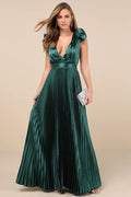 Sage Green Dress Fashion Lace-Up Pleated Maxi Dress Evening Dress A-line Sleeveless Ruffles Prom Dress