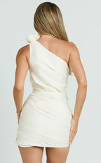 Red Dress Fashion One Shoulder Rose Gathe Dress Red Sleeveless Mini Homecoming Dress