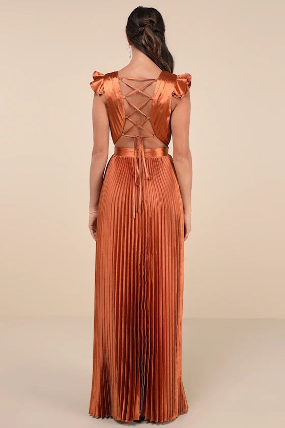 Sage Green Dress Fashion Lace-Up Pleated Maxi Dress Evening Dress A-line Sleeveless Ruffles Prom Dress