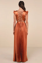 Sage Green Dress Fashion Lace-Up Pleated Maxi Dress Evening Dress A-line Sleeveless Ruffles Prom Dress