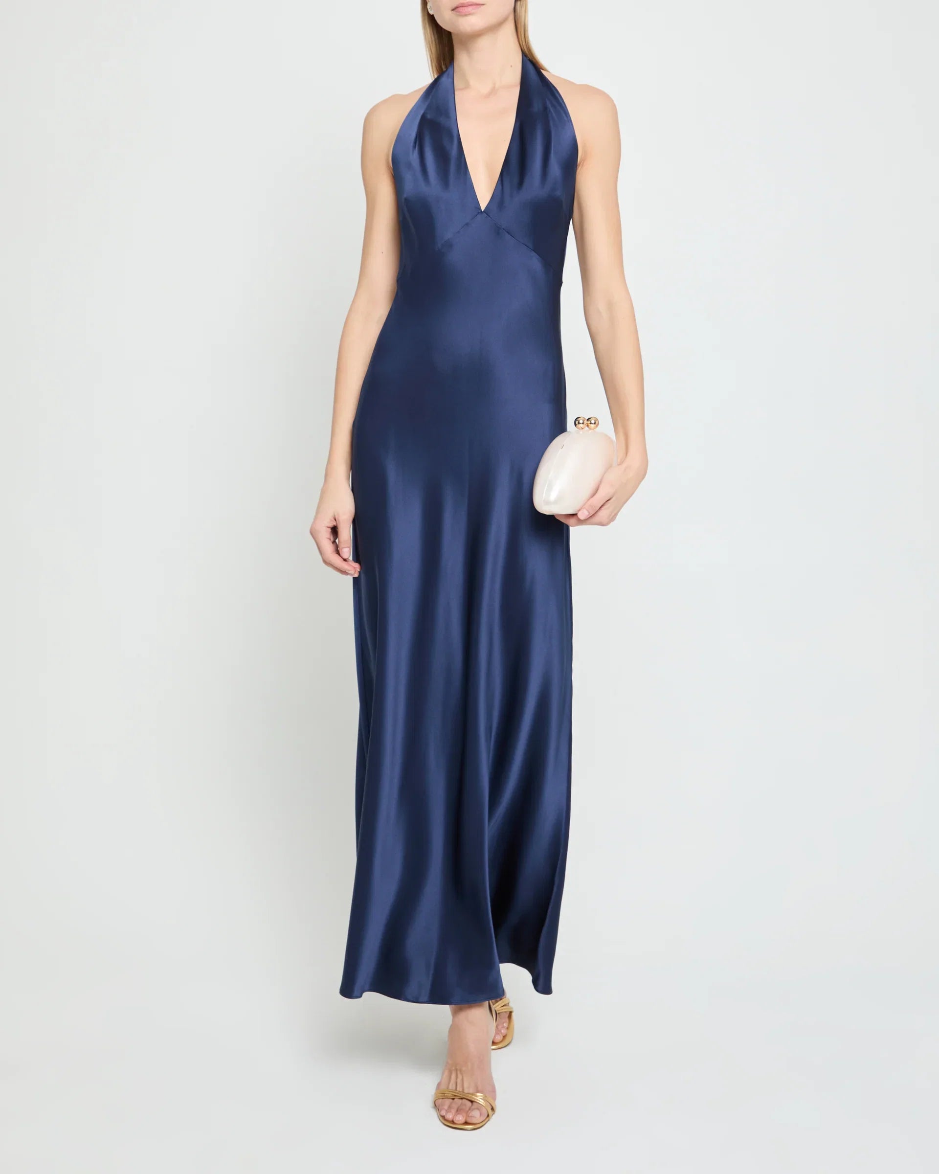 Dress Fashion Sheath Ankle-Length Sleeveless Party Dresses Halter Neck Solid Color Open Back Evening Dress