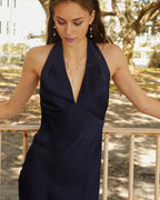 Dress Fashion Sheath Ankle-Length Sleeveless Party Dresses Halter Neck Solid Color Open Back Evening Dress