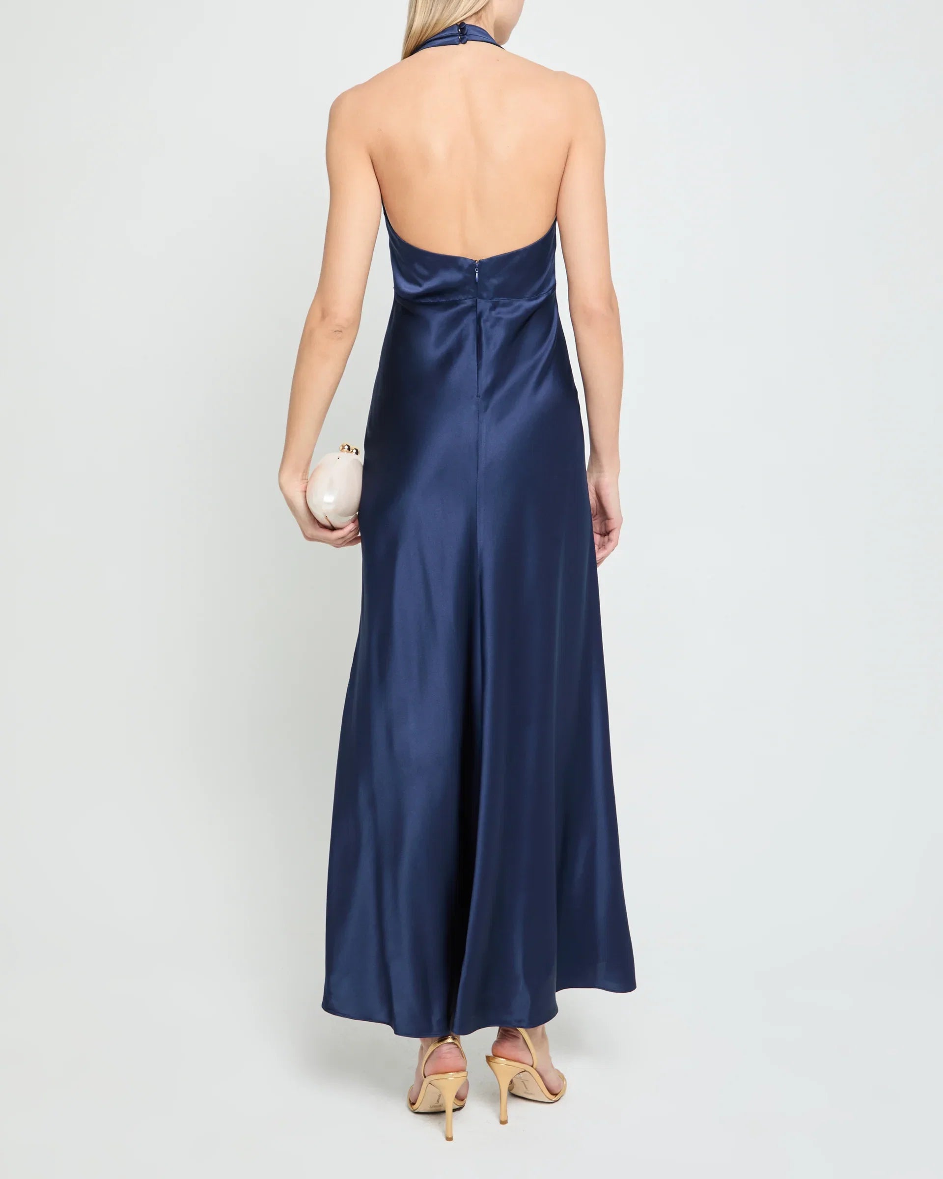 Dress Fashion Sheath Ankle-Length Sleeveless Party Dresses Halter Neck Solid Color Open Back Evening Dress
