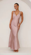 Yellow Dress Minimalist V Neck Regular Straps Maxi Dress Sheath Backless Solid Color Sleeveless Prom Dress