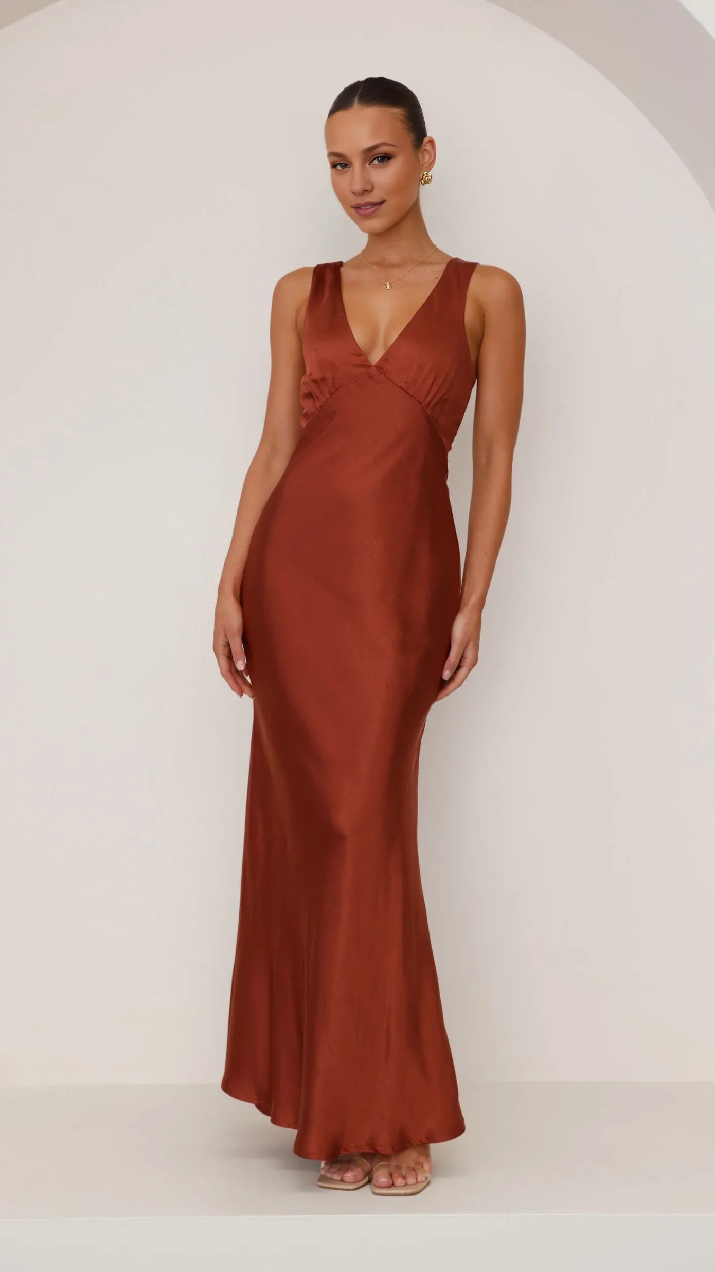 Yellow Dress Minimalist V Neck Regular Straps Maxi Dress Sheath Backless Solid Color Sleeveless Prom Dress