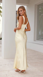 Yellow Dress Minimalist V Neck Regular Straps Maxi Dress Sheath Backless Solid Color Sleeveless Prom Dress