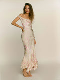 Weitese Dress Romantic Flower Printed Scoop Neck Sleeveless Mermaid Prom Dress Maxi Dress Backless Evening Dress