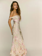 Weitese Dress Romantic Flower Printed Scoop Neck Sleeveless Mermaid Prom Dress Maxi Dress Backless Evening Dress