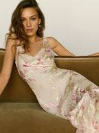 Weitese Dress Romantic Flower Printed Scoop Neck Sleeveless Mermaid Prom Dress Maxi Dress Backless Evening Dress