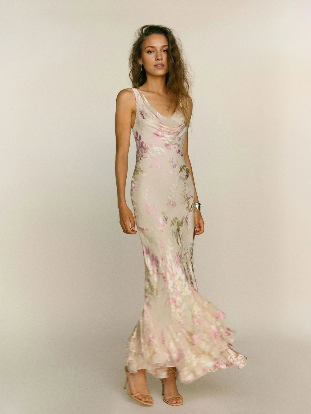 Weitese Dress Romantic Flower Printed Scoop Neck Sleeveless Mermaid Prom Dress Maxi Dress Backless Evening Dress