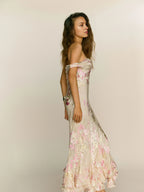 Weitese Dress Romantic Flower Printed Scoop Neck Sleeveless Mermaid Prom Dress Maxi Dress Backless Evening Dress