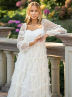 Dress Ruffles Dress Illusion Sleeves Fashion Polka Dot Layered Square Neck Party Prom Dresses