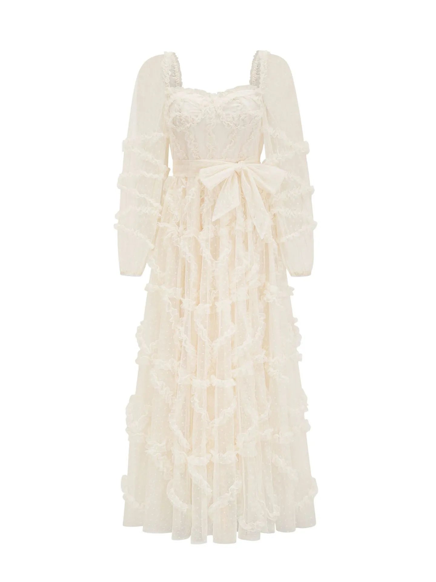Dress Ruffles Dress Illusion Sleeves Fashion Polka Dot Layered Square Neck Party Prom Dresses