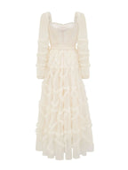 Dress Ruffles Dress Illusion Sleeves Fashion Polka Dot Layered Square Neck Party Prom Dresses