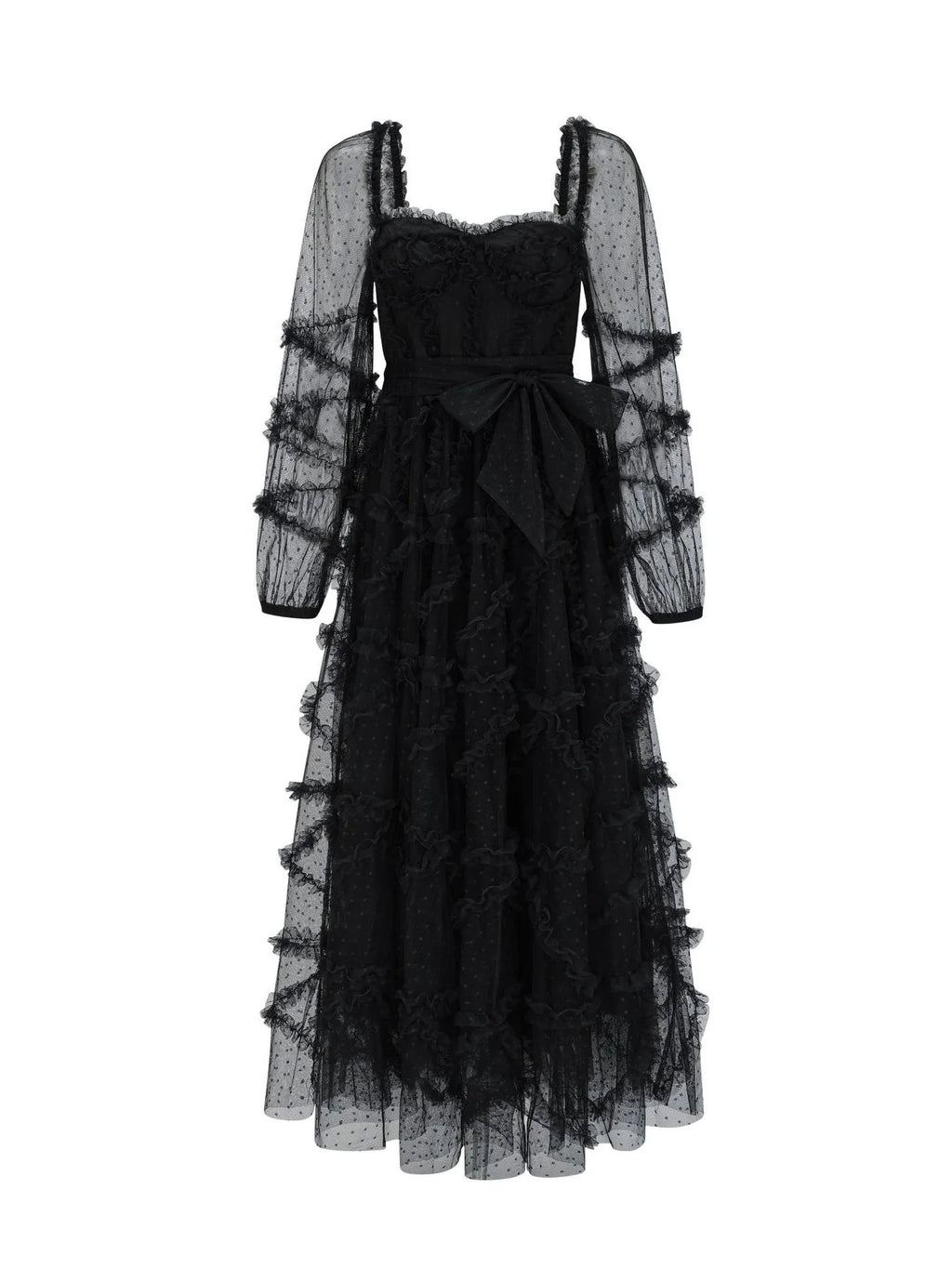 Dress Ruffles Dress Illusion Sleeves Fashion Polka Dot Layered Square Neck Party Prom Dresses