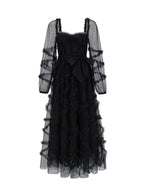 Dress Ruffles Dress Illusion Sleeves Fashion Polka Dot Layered Square Neck Party Prom Dresses