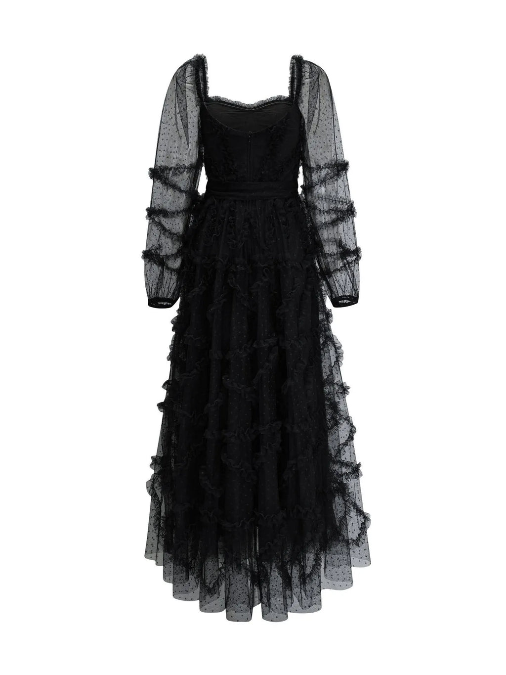 Dress Ruffles Dress Illusion Sleeves Fashion Polka Dot Layered Square Neck Party Prom Dresses