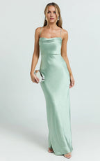 Dress Sexy Square Cowl Neck Maxi Dress Sleeveless Low Back Dress Sage Up Evening Dress