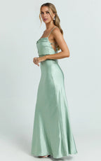 Dress Sexy Square Cowl Neck Maxi Dress Sleeveless Low Back Dress Sage Up Evening Dress