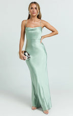 Dress Sexy Square Cowl Neck Maxi Dress Sleeveless Low Back Dress Sage Up Evening Dress