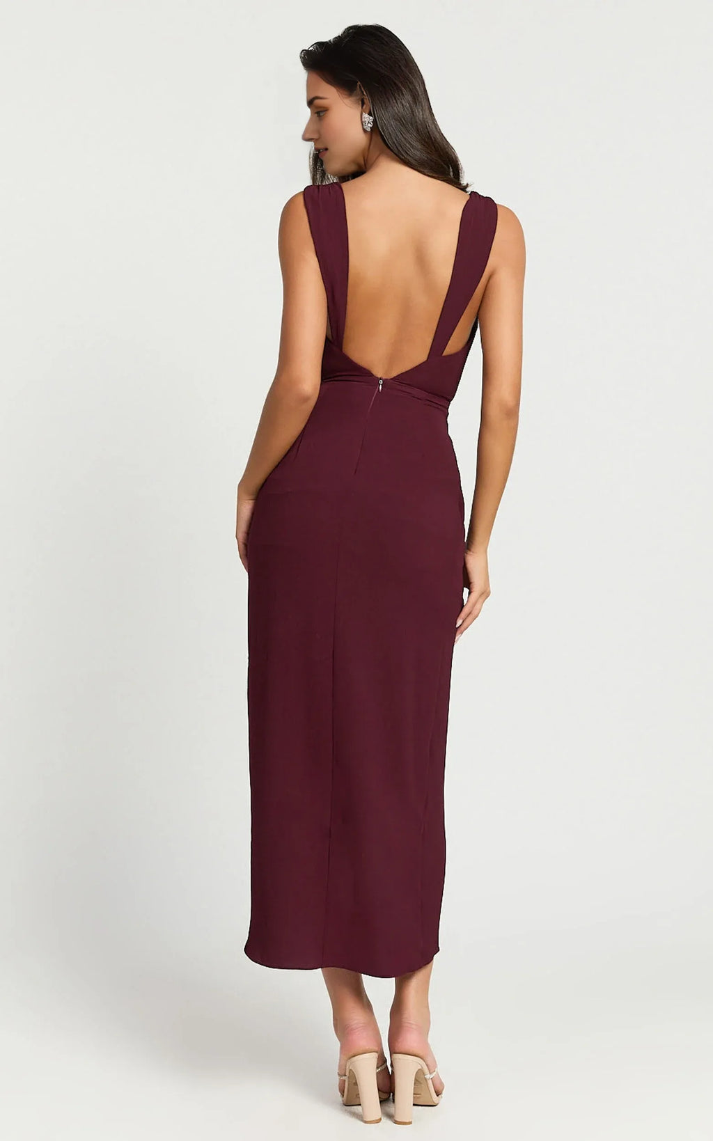 Wine Dress Simple Cowl Neck Draped Midi Cocktail Dresses Sheath Solid Color Regular Straps Prom Dress