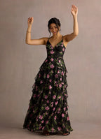 Dress Spaghetti Straps V Neck Elegant Maxi Dress Prom Dress Sleeveless Backless Flower Printed A-Line Evening Dress