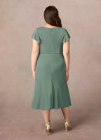 Dress V-Neck Pleated A-Line Mother Of The Bride Evening Dress Elegant Short Sleeve Back Zip Plus Size Mother Of The Groom Dresses